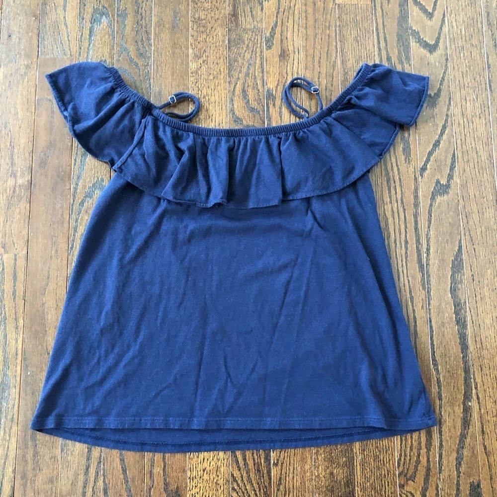 Lilly Pulitzer Women’s M Navy Blue Pima Cotton Off the Shoulder Blouse - VGUC!